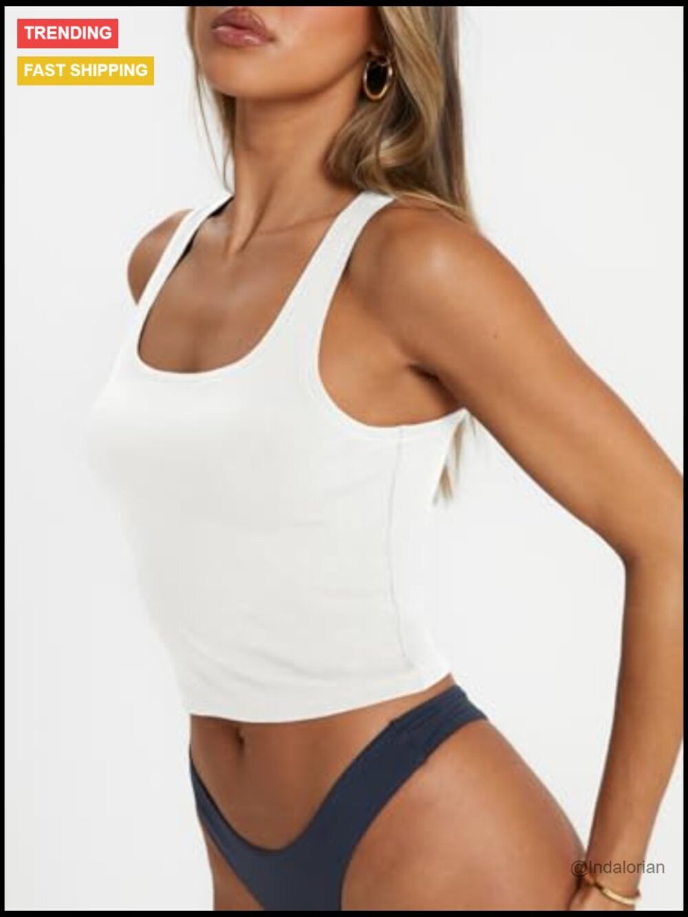 Ribbed Square Neck Crop Tank Top Sleeveless Summer Workout Top - Picture 4 of 6